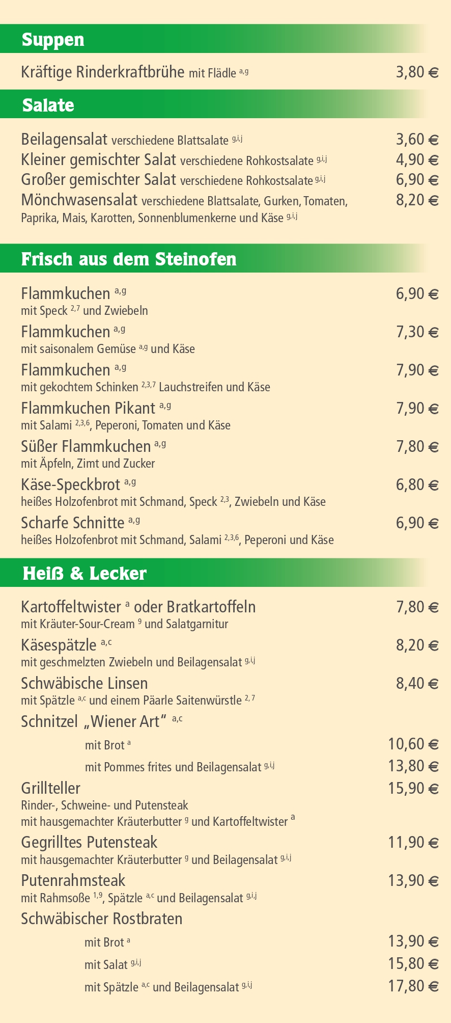 Speisekarte – Hausbrauerei Mönchwasen – Simmozheim