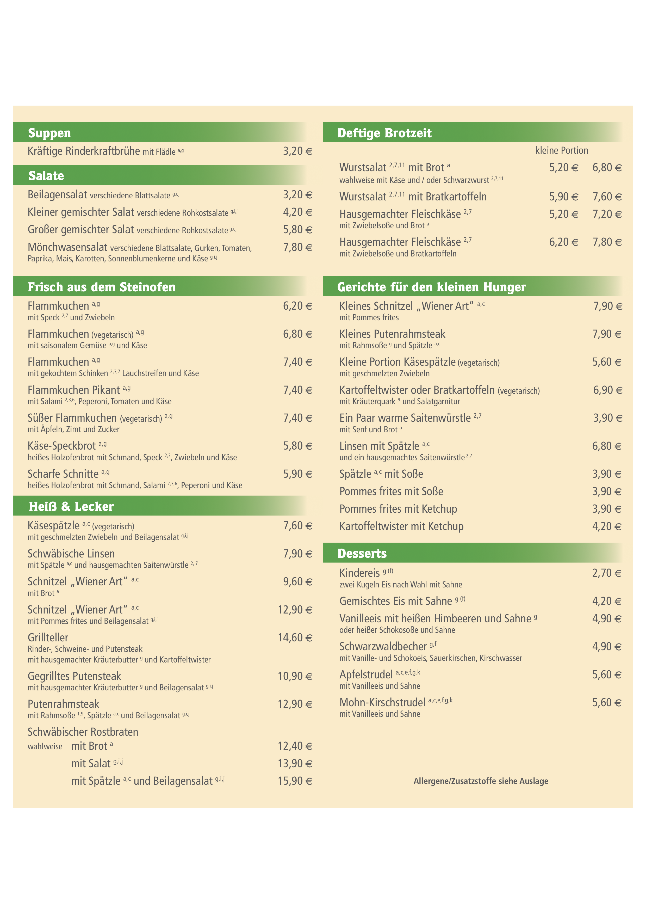 Speisekarte | Hausbrauerei Mönchwasen - Simmozheim